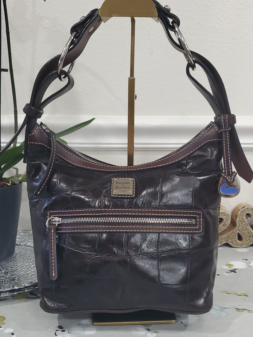 Dooney & Bourke Crocodile-Embossed Leather Shoulder Hobo Bag🤎